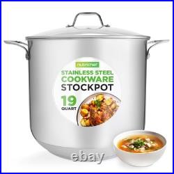 19-Quart Stainless Steel Stockpot Heavy-Duty Induction Pot with Lid, Ideal for