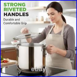 19-Quart Stainless Steel Stockpot Heavy-Duty Induction Pot with Lid, Ideal for