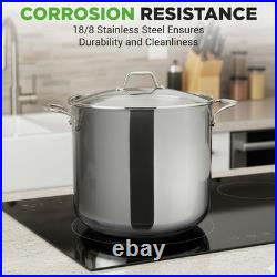 19-Quart Stainless Steel Stockpot Heavy-Duty Induction Pot with Lid, Ideal for