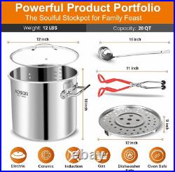 20 Quart Stainless Steel Stock Pot with Lid, Large Induction Soup Pot with Steam