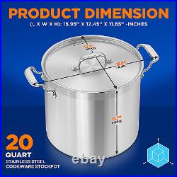 20 Quart Stainless Steel Stockpot with Lid Heavy Duty Induction Pot Compatib