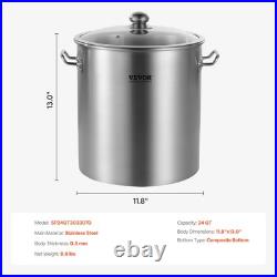 24QT Stainless Steel Stock Pot with Lid and Handle for Cooking Kitchen Use