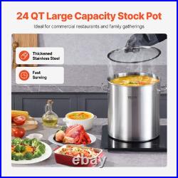 24QT Stainless Steel Stock Pot with Lid and Handle for Cooking Kitchen Use