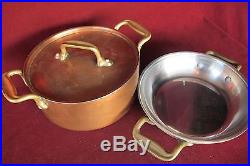 (2) All-Clad Cop R Chef Copper Stock pot Saute pan With Stainless lining USA W lid