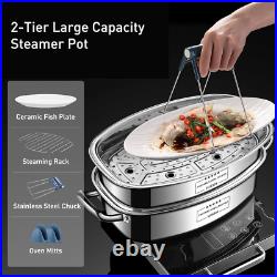 2-Tier Stainless Steel Fish Steamer & Stockpot Multi-Use Cooking Set