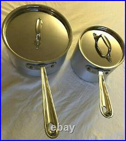 2 Vintage ALL-CLAD Metal Crafters Pots 2qt / 3.5qt Lidded Brushed Stainless NICE