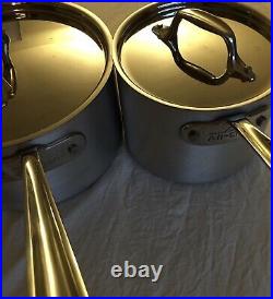 2 Vintage ALL-CLAD Metal Crafters Pots 2qt / 3.5qt Lidded Brushed Stainless NICE