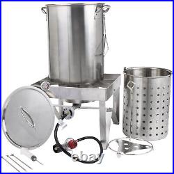 30 Qt STAINLESS STEEL Turkey Deep Fryer Kit Steamer Stock Pot Propane LP Outdoor