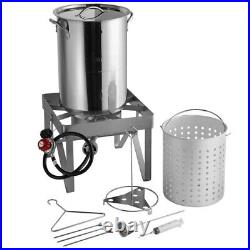30 Qt Stainless Steel Deep Fryer Kit Steamer Stock Pot Propane LP Outdoor Turkey