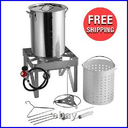 30 Qt. Stainless Steel Deep Frying Kit Steamer Stock Pot Fryer Outdoor Cooking