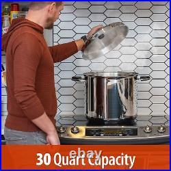 30 Quart Stock Pot & Steamer Basket Set Waterless Cooking & High Heat-Reten