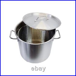 32QT Stainless Steel Stock Pot with Steamer Basket For Seafood, Turkey Boil Pot