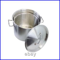 32QT Stainless Steel Stock Pot with Steamer Basket For Seafood, Turkey Boil Pot