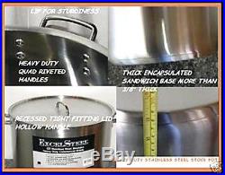 32-35 QT Quart Heavy Duty Tri-Ply Thick Base Stainless Steel Stock Pot withLid