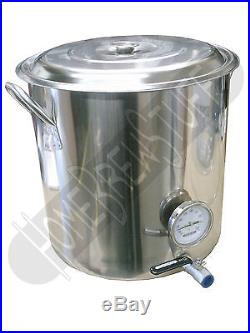 32 QT STAINLESS HOME BREW BOILING KETTLE STOCKPOT with VALVE & THERMOMETER