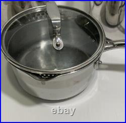 3 Emeril Lagasse stainless steel 6 qt quart, 3 Quart & 1.5 qt pots with lids