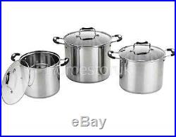 3 Pcs Induction Stock Pot Stockpot Stew Pan Set Stainless Steel Glass LID Y165
