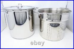 3 Piece All Clad Stainless Steel 12 Qt Multi Stock Pot with Pasta Strainer & Lid