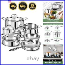 3 Ply Stainless Steel 11-Piece Cookware Set with Lids, Pots and Pans Kitchen