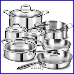 3 Ply Stainless Steel 11-Piece Cookware Set with Lids, Pots and Pans Kitchen