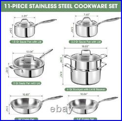 3 Ply Stainless Steel 11-Piece Cookware Set with Lids, Pots and Pans Kitchen