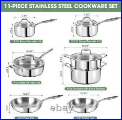 3 Ply Stainless Steel 11-Piece Cookware Set with Lids, Pots and Pans Kitchen