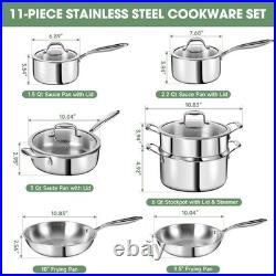 3 Ply Stainless Steel 11-Piece Cookware Set with Lids, Pots and Pans Kitchen