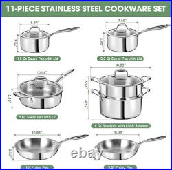 3 Ply Stainless Steel 11-Piece Cookware Set with Lids, Pots and Pans Kitchen Set