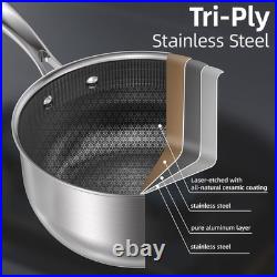 3 Quart Stainless Steel Saucepan, Nonstick Sauce Pan, Ceramic Suce Pot with Temp