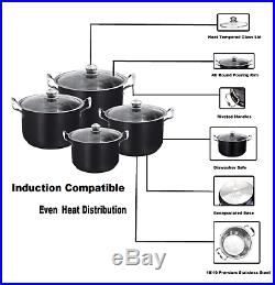 3pc Large Metallic Stainless Steel Stockpot Set Deep Casserole Cookware Lid Pot