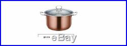 3pc Metallic Stainless Steel Casserole Stockpot Set Deep Cooking Pot Pan Copper