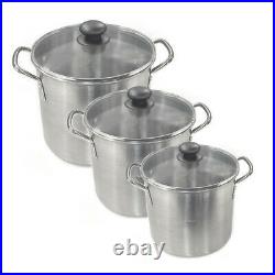 3pc Stainless Steel 7.6/11.4/15.2L Stockpot Pot Large Kitchen Cookware Set withLid