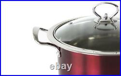 3pc Stainless Steel Stockpot Induction Cookware Casserole Cooking Pot Set Red