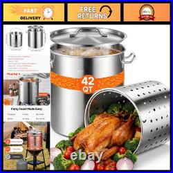42 Quart Stainless Steel Stockpot Heavy Duty Cooking Pot with Strainer & Lid f