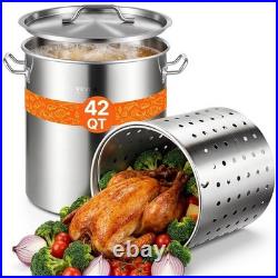 42 Quart Stainless Steel Stockpot Heavy Duty Cooking Pot with Strainer & Lid f