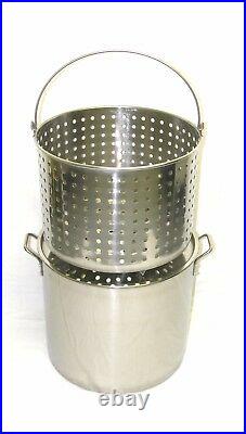 42 qt Quart 10 Gal Stainless Steel Stock Pot Steamer Basket Beer Turkey Fryer