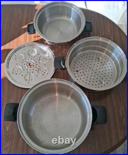 4 PCS. CookWorld Stockpot 8 Qt, 4qt. Steamer Pot Double Handle NUTRITHERMIC EUC