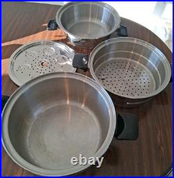 4 PCS. CookWorld Stockpot 8 Qt, 4qt. Steamer Pot Double Handle NUTRITHERMIC EUC