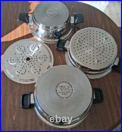 4 PCS. CookWorld Stockpot 8 Qt, 4qt. Steamer Pot Double Handle NUTRITHERMIC EUC