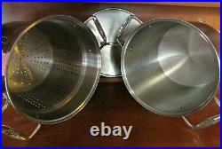 4 Piece ALL-CLAD 12 Qt Stainless Steel Covered Stockpot Pasta Insert & Steamer