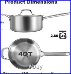 4 QT Professional Stainless Steel Saucepan with Lid, Induction Ready