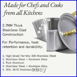 4 QT Stainless Clad Saucepan by Made In with Lid Antique Brass Handle NEW