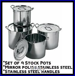4 X Stainless Steel Stock Pot Quality Cookware Chef Kitchen Family Big Cooking