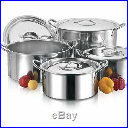 4pc Large Stainless Steel Catering Deep Stock Soup Boiling Pot / Stockpots Set