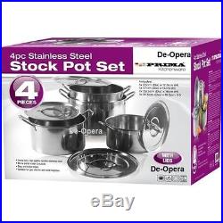 4pc Large Stainless Steel Catering Deep Stock Soup Boiling Pot Stockpots Set New