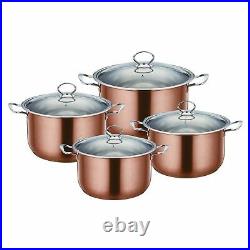 4pc Metallic Stainless Steel Non Stick Casserole Stockpot Set INDUCTION Cookware
