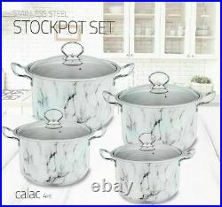 4pc Non Stick Deep Stockpot Cooking Pot Pan Casserole Set Stainless Steel- CALAC
