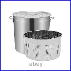 50L/52.8Qt Stock Pot Stainless Steel Stock Pot Kitchen Cooking Pot With Basket