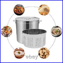 50L/52.8Qt Stock Pot Stainless Steel Stock Pot Kitchen Cooking Pot With Basket