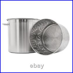 52L Stainless Steel Seafood Boil Pot With Basket Heavy Duty Cooking Pot With Lid